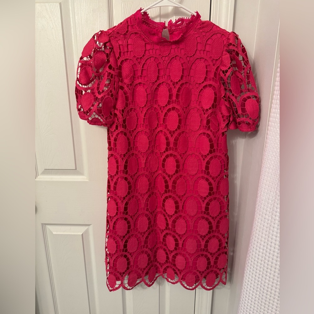 Pink Lace Dress with Puff Sleeves